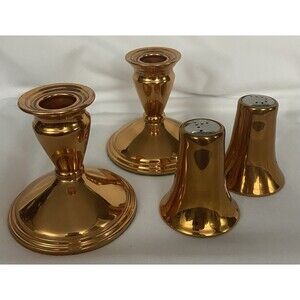 Coppercraft Guild 70s Copper Salt Pepper Shakers & Candlestick Weighted Holders
